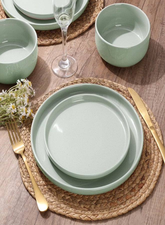 HaWare Stoneware Dinnerware Sets, 6-Piece Plates and Bowls Set for 2, Dishes Set for Home Restaurant, Speckled Asparagus Green - Image 5
