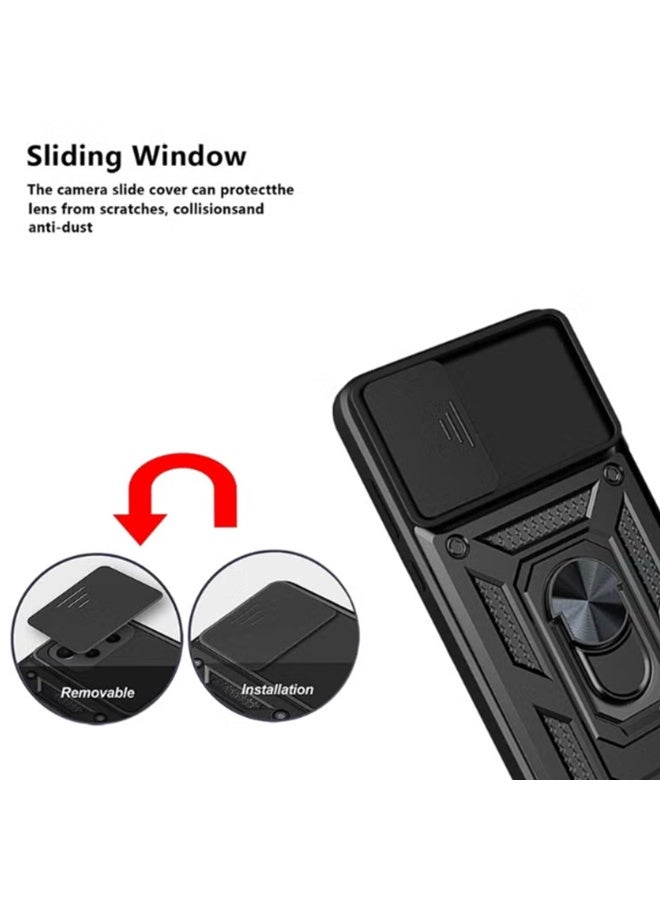 ITEL S25 Ultra 4G Case Cover, Slide Camera Lens Cover + 360°Rotating Kickstand Ring + Support Magnetic Car Mount Shockproof Mobile Phone Case for ITEL S25 Ultra 4G, Black - Image 2