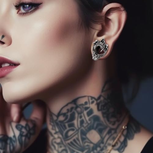 COOEAR Stainless Steel Tunnels Open Mouth Sharp Teeth design Earring Plugs Screw Back Piercing Expander Stretchers 2g6mm - Image 3
