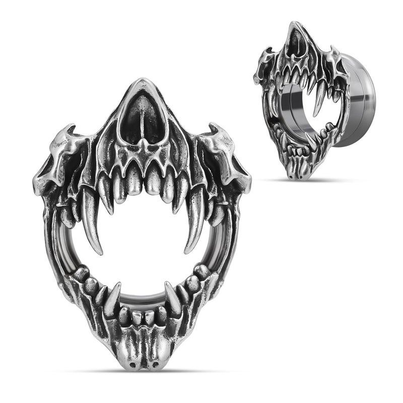 COOEAR Stainless Steel Tunnels Open Mouth Sharp Teeth design Earring Plugs Screw Back Piercing Expander Stretchers 2g6mm - Image 2