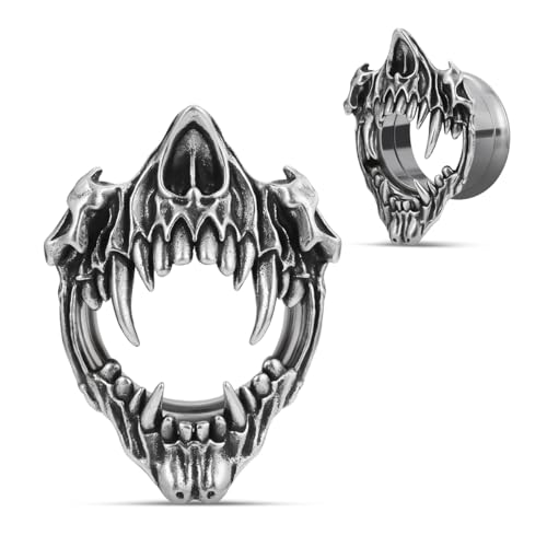 COOEAR Stainless Steel Tunnels Open Mouth Sharp Teeth design Earring Plugs Screw Back Piercing Expander Stretchers 2g6mm - Image 1