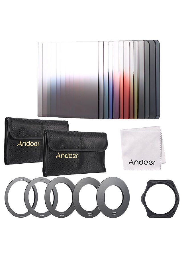 ANDOER 13pcs Square Gradient Full Color Filter Bundle Kit for Cokin P Series with Filter Holder + Adapter Ring(52mm / 58mm / 62mm / 67mm / 72mm ) + Storage Bag + Cleaning Cloth  - Image 2