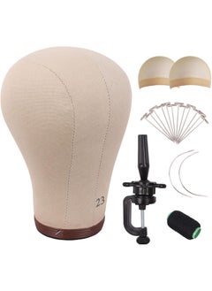 MapofBeauty MapofBeauty 23 Inch Wig Head Cork Canvas Block Head for Making Wigs Mannequin Head With Stand Head Pins (Brown) 