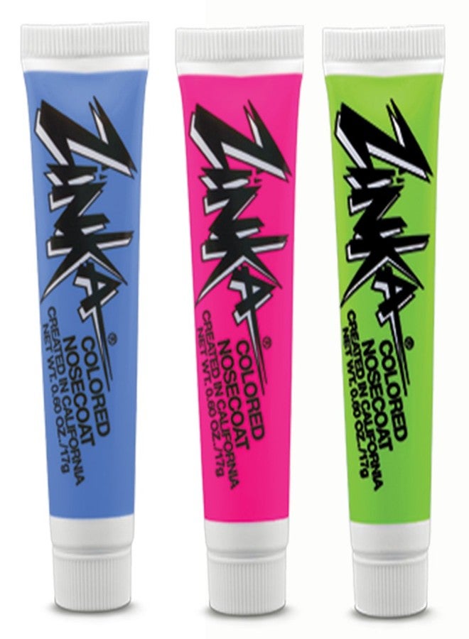 Zinka Colored Nosecoat Zinc Oxide Water Resistant 3 Pack Bundle 0.6 Ounce Tube - Blue Pink Green - Image 1
