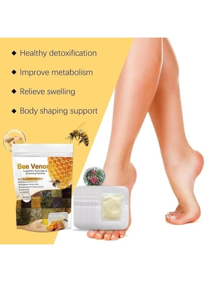 OUHOE Bee Venom Lymphatic Drainage & Slimming Foot Patches (14 Pcs), Detox Foot Patchess Bee Venom Foots Patch Pain Relief Stress Relief Sleep Patchess for Men & Women. - Image 2