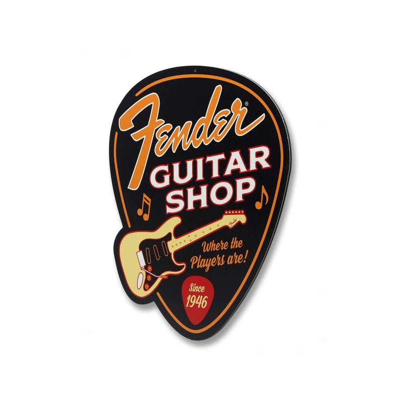 Open Road Brands Fender Guitar Shop Pick-Shaped Metal Sign - Vintage Fender Sign for Music Room or Man Cave - Image 2