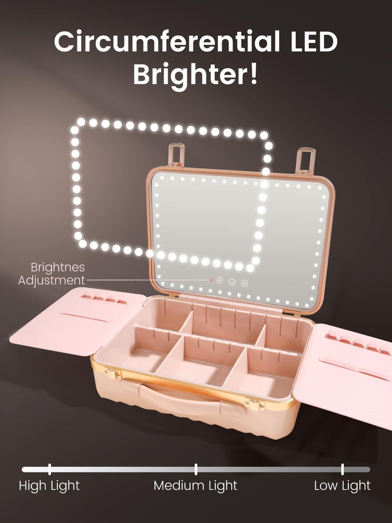 ROWNYEON Travel Makeup Case With Light Up Mirror - Portable Organizer and Train Case for Makeup Artists and Hairstylists with 5x Mirror(White) - Image 4