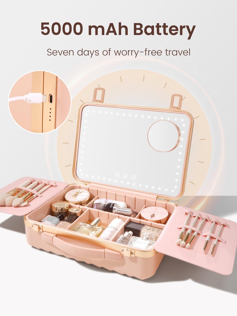 ROWNYEON Travel Makeup Case With Light Up Mirror - Portable Organizer and Train Case for Makeup Artists and Hairstylists with 5x Mirror(White) - Image 5