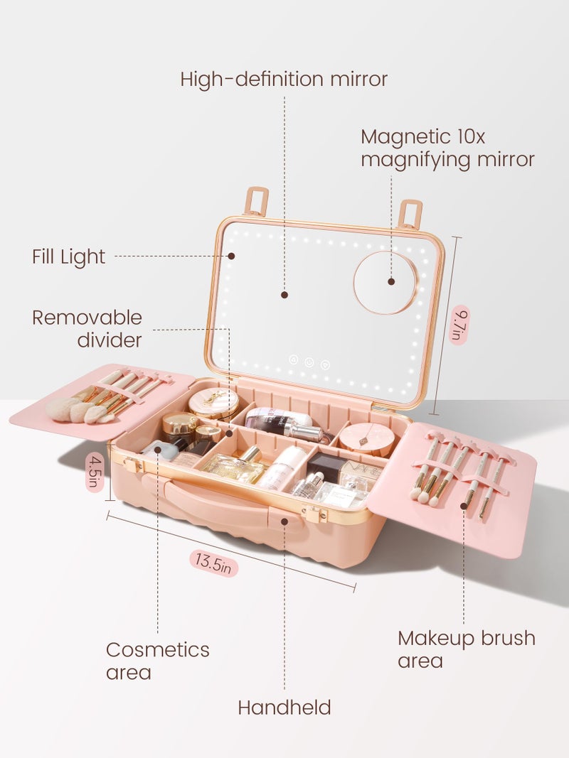 ROWNYEON Travel Makeup Case With Light Up Mirror - Portable Organizer and Train Case for Makeup Artists and Hairstylists with 5x Mirror(White) - Image 3