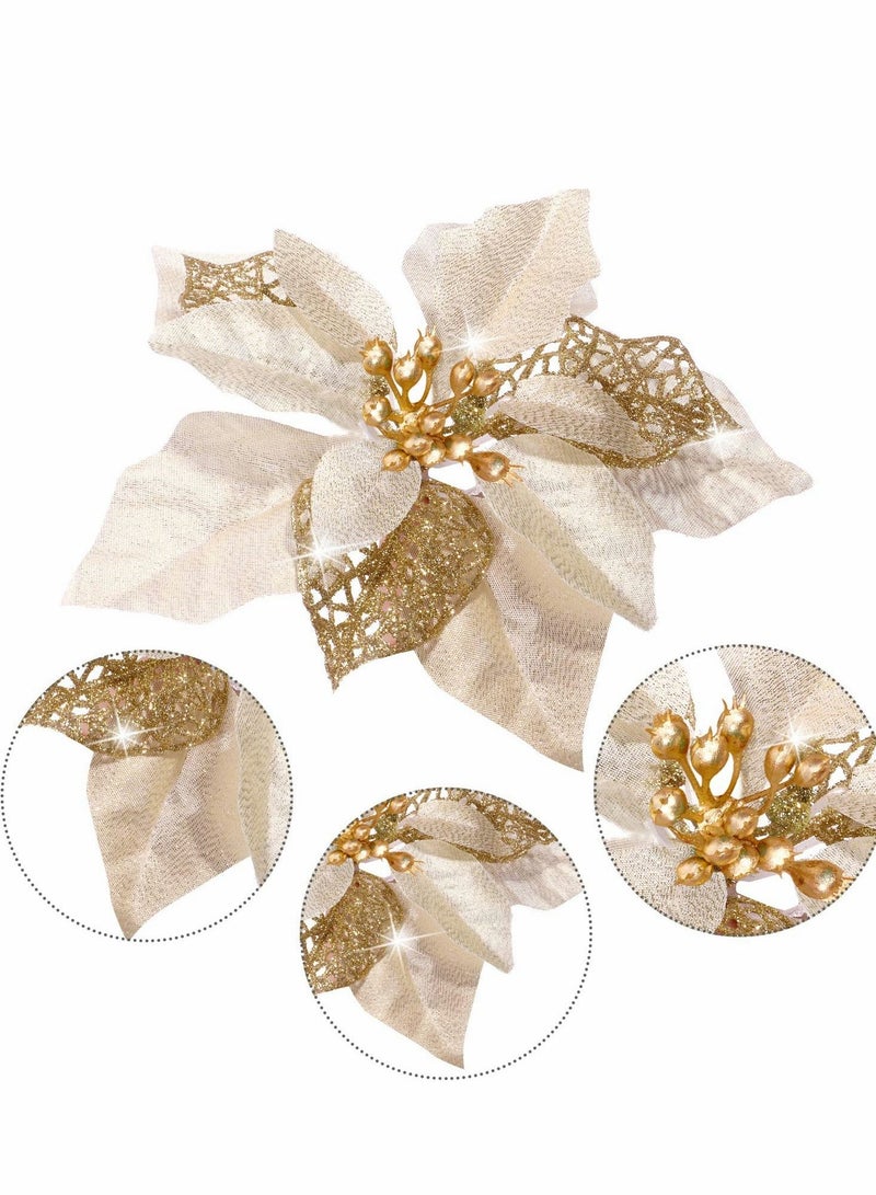 Excefore أزهار بوينسيتيا المزيفة اللامعة 36 قطعة زينة شجرة الزفاف وزينة رأس السنة (ذهبي) - Image 4