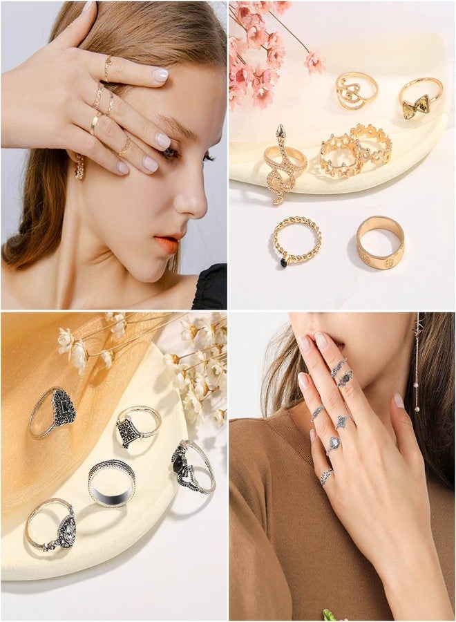 Thrilez 63 Pack of Jewelry Set for Women, Including 15 Pairs Fashion Earrings, 4 Pack Cute Necklaces, 13pc Aesthetic Bracelets/Anklets and 31pc Dainty Rings, Trending Gift for Ladies - Image 4