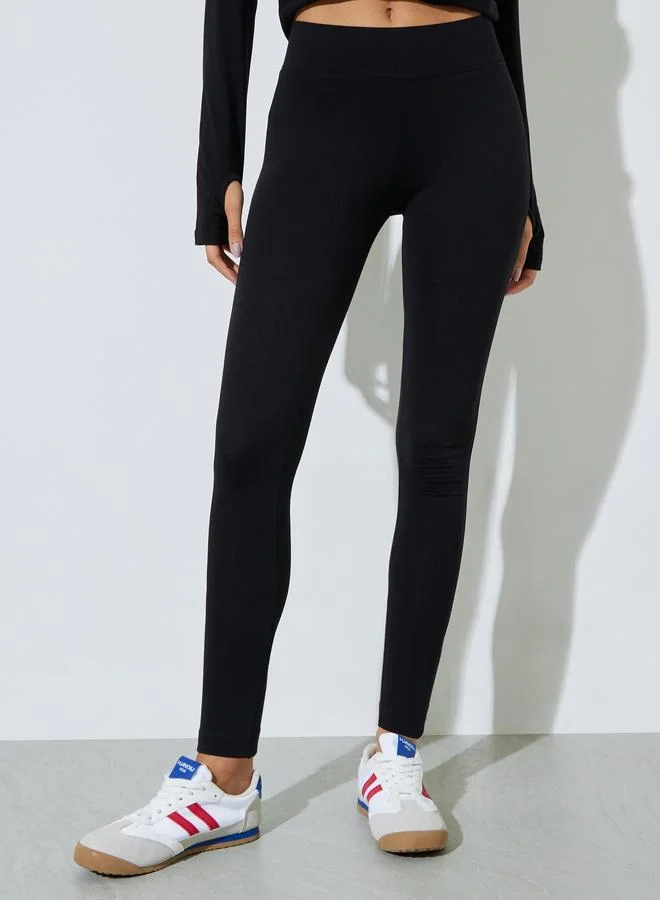 ستايلي Black Cotton Lycra Wide Waistband Leggings