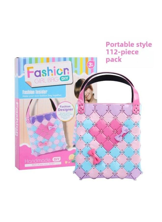 Children's Detachable Woven Shoulder Bag Handmade Material Diy Girl Gift Toy-Color:[English Version] 9902(112 Pieces)  - Image 1