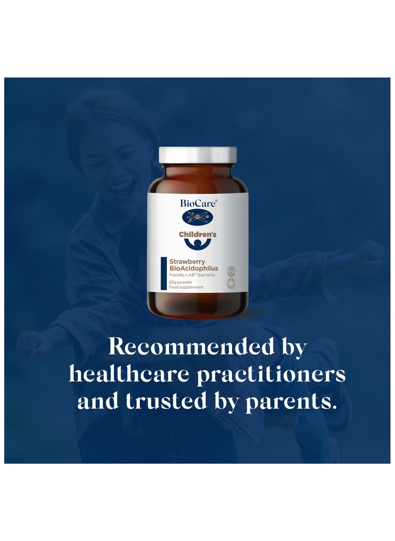 Biocare - Children'S Strawberry Bioacidophilus 2 billion Lab4 Live Bacterial Support a Healthy Gut, 60g Powder Food Supplement - Image 1