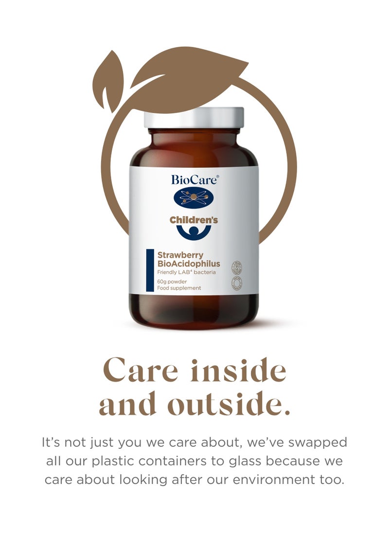 Biocare - Children'S Strawberry Bioacidophilus 2 billion Lab4 Live Bacterial Support a Healthy Gut, 60g Powder Food Supplement - Image 1