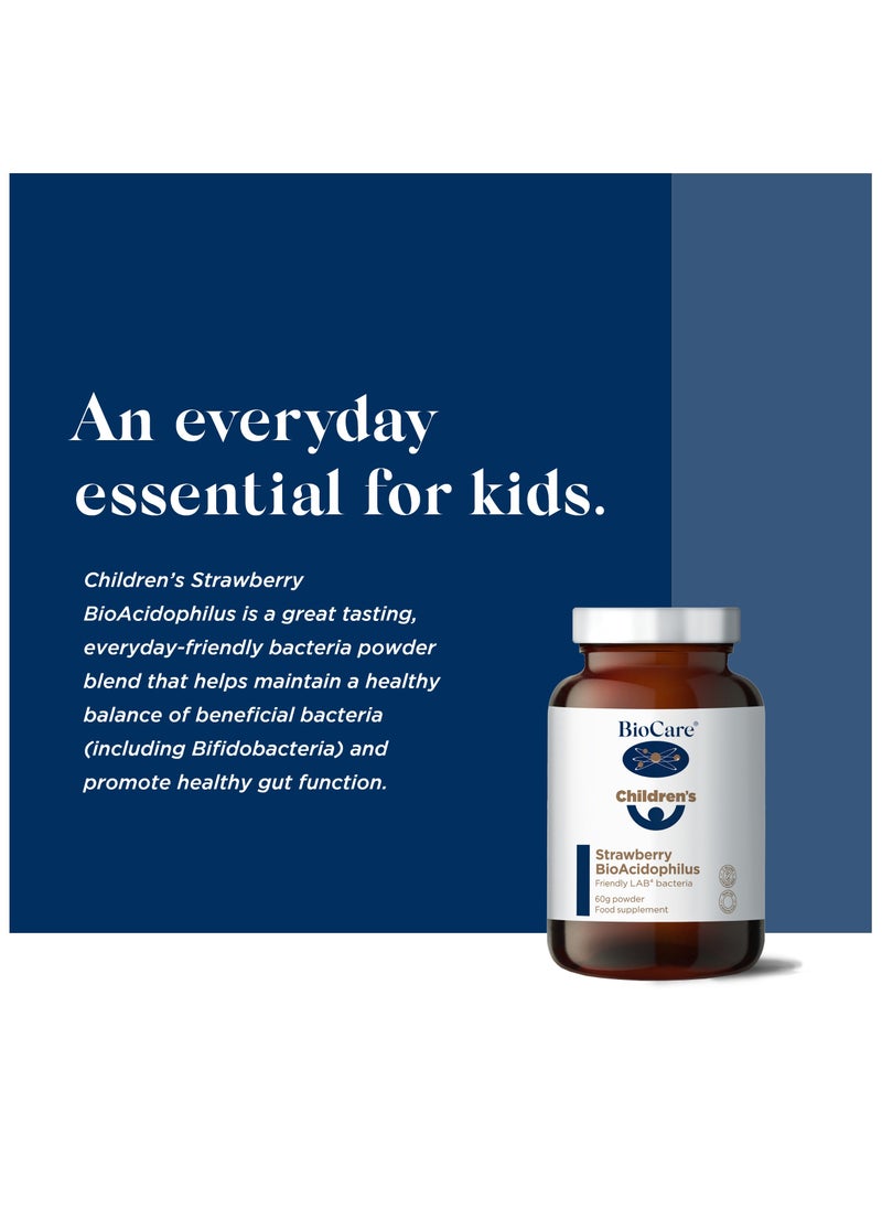 Biocare - Children'S Strawberry Bioacidophilus 2 billion Lab4 Live Bacterial Support a Healthy Gut, 60g Powder Food Supplement - Image 1
