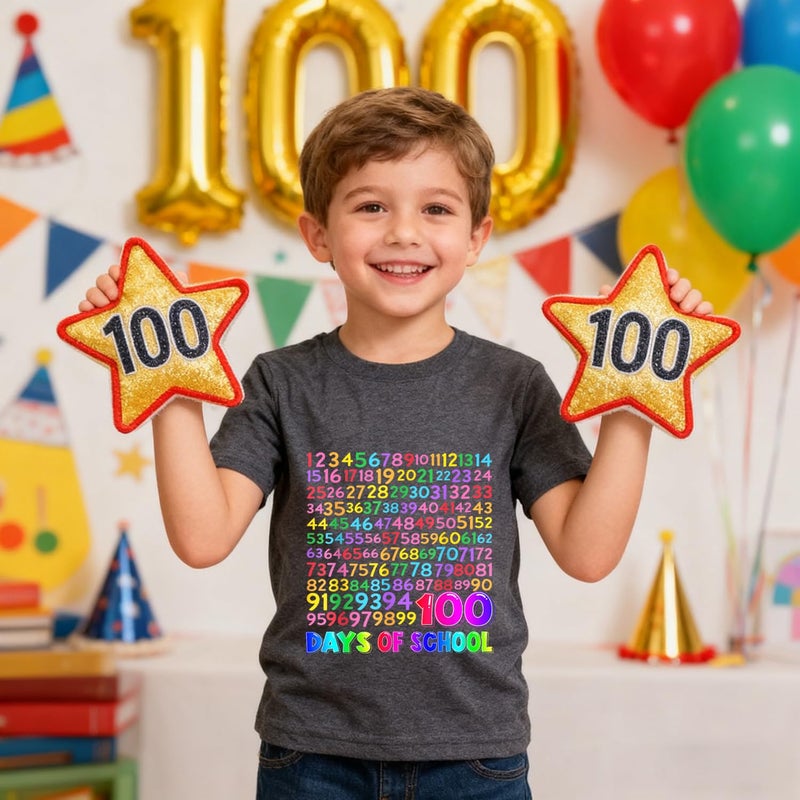 Geoyune 100 Days of School Shirt Boys Girls Toddler Happy 100th Day of School Celebration Tee Tops Outfit - Image 2