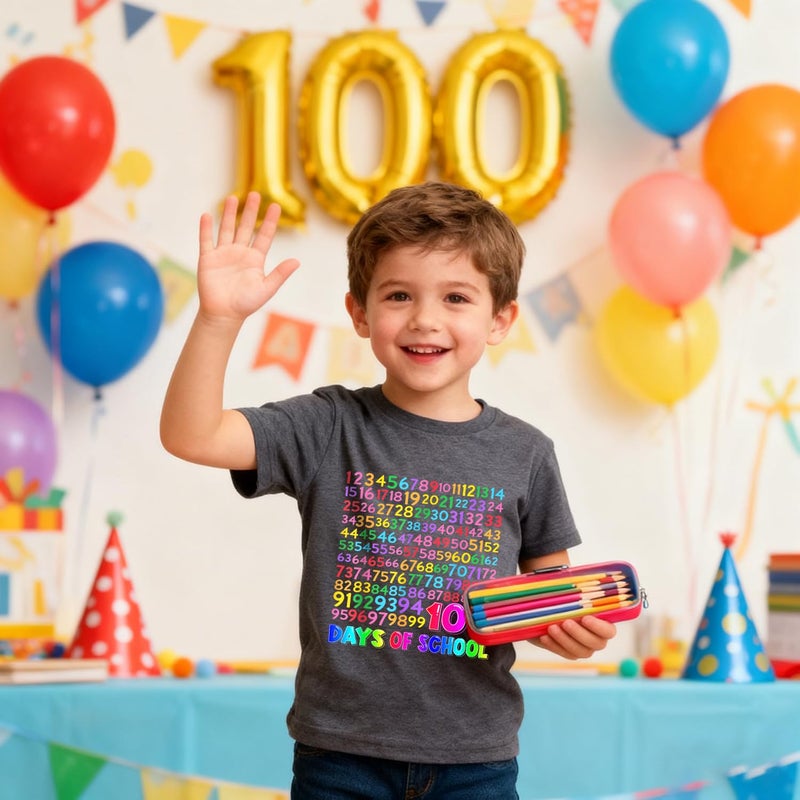 Geoyune 100 Days of School Shirt Boys Girls Toddler Happy 100th Day of School Celebration Tee Tops Outfit - Image 3