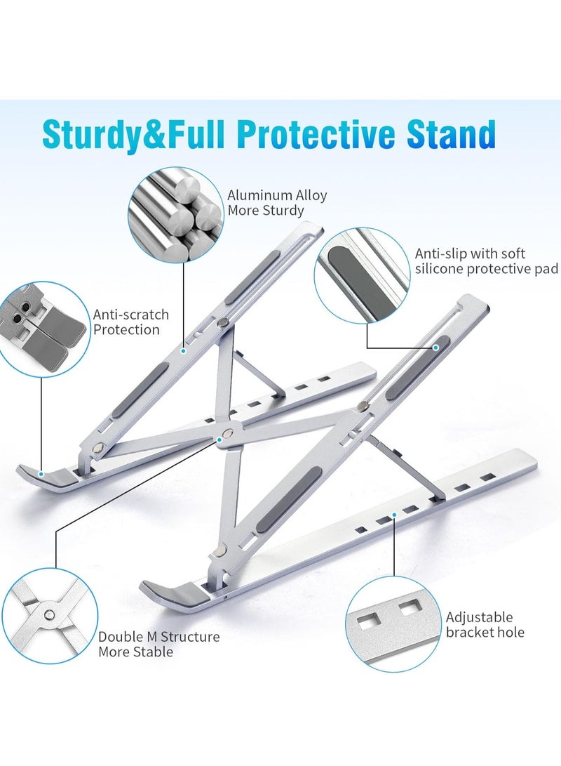 ONLYMAY Laptop Stand for Desku0026 Cell Phone Stand set, Adjustable Laptop Riser ABS+Silicone Foldable Portable Notebook Holder, Ventilated Cooling Notebook Mount Computer Stand for Laptops - Image 2