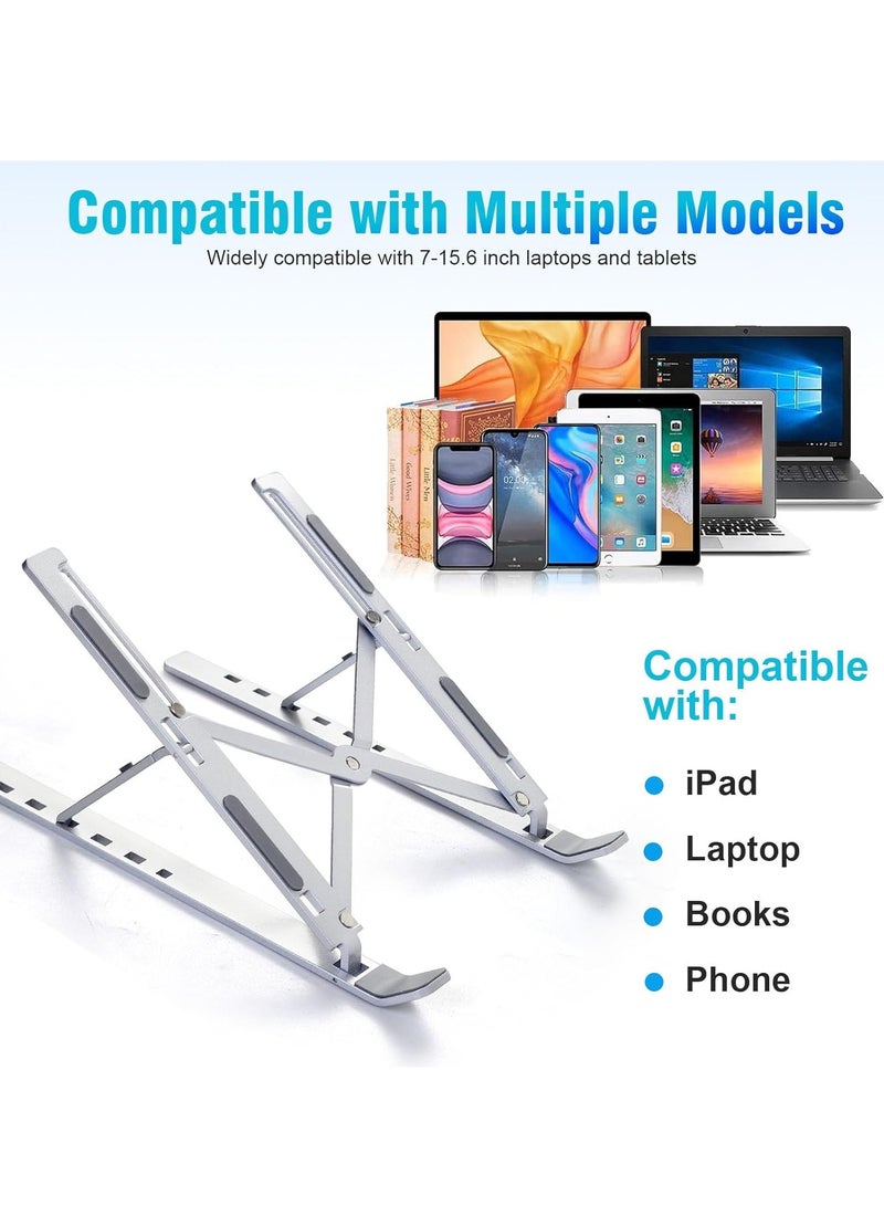 ONLYMAY Laptop Stand for Desku0026 Cell Phone Stand set, Adjustable Laptop Riser ABS+Silicone Foldable Portable Notebook Holder, Ventilated Cooling Notebook Mount Computer Stand for Laptops - Image 5
