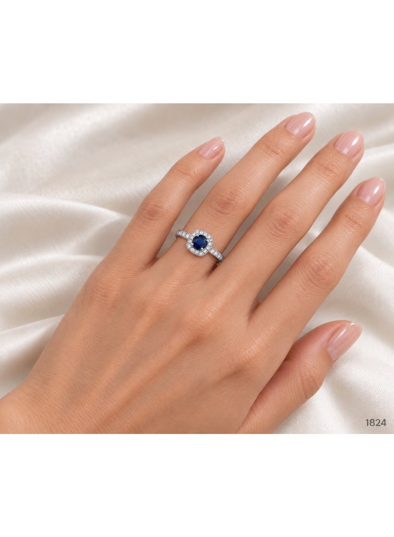 3Diamonds Platinum & Rhodium Plated Blue Zircon Halo Ring for Women - Image 1