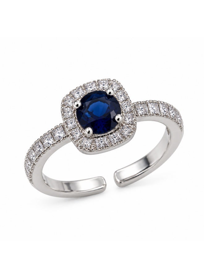3Diamonds Platinum & Rhodium Plated Blue Zircon Halo Ring for Women - Image 3