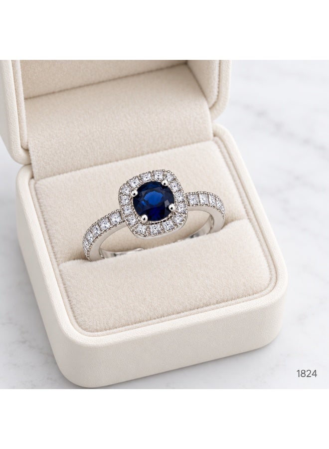 3Diamonds Platinum & Rhodium Plated Blue Zircon Halo Ring for Women - Image 2