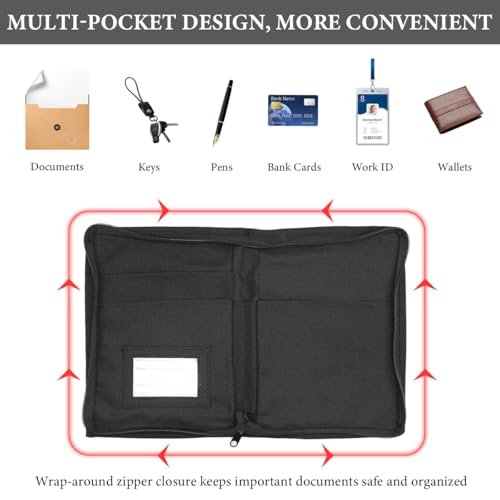 FSTURIOS Car Registration and Insurance Holder, Glove Box Compartment Document Holder Owner Manual Case, Soft Zippered Pouch Multi-Pocket Glove Bag for Auto Insurance License Cards - Image 4