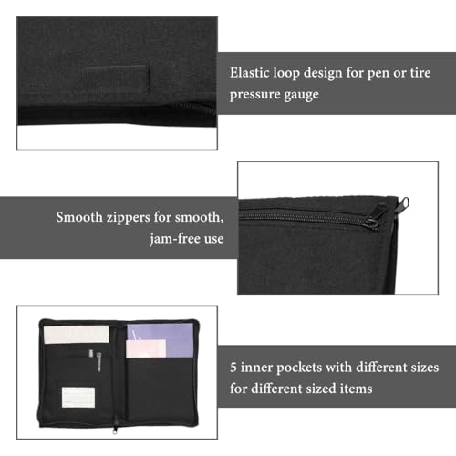 FSTURIOS Car Registration and Insurance Holder, Glove Box Compartment Document Holder Owner Manual Case, Soft Zippered Pouch Multi-Pocket Glove Bag for Auto Insurance License Cards - Image 3