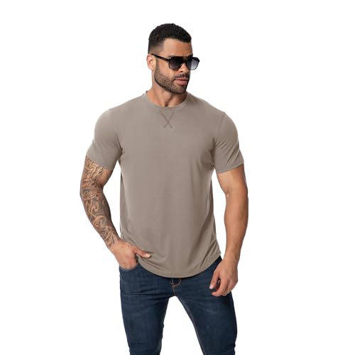TEZO Mens 3 Pack Plain Cotton Shirts Short Sleeve Casual Crew Neck T-Shirts Hipster Hip Hop Longline Tees Shirts Drop Cut Curved Hem Shirt (BKDGKA M) - Image 3