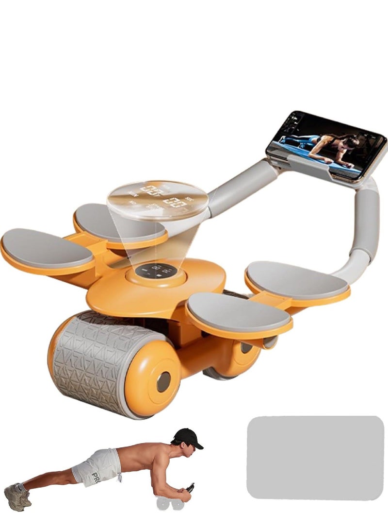 Rock Pow 2023 New Ab Roller Wheel with Knee Mat &Timer, Automatic Rebound Abdominal Wheel, Ab Abdominal Exercise Roller with Elbow Support, Abs Workout Equipment Ab Exercise Roller for Women Men