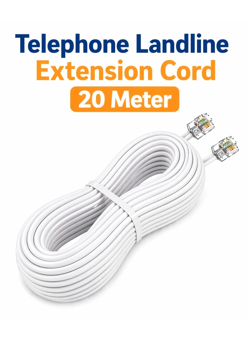 FUJISHKA Telephone Landline Extension Cord 20 Meter RJ11 Flat Cable – High Speed & Durable Phone Extension Wire - Image 1