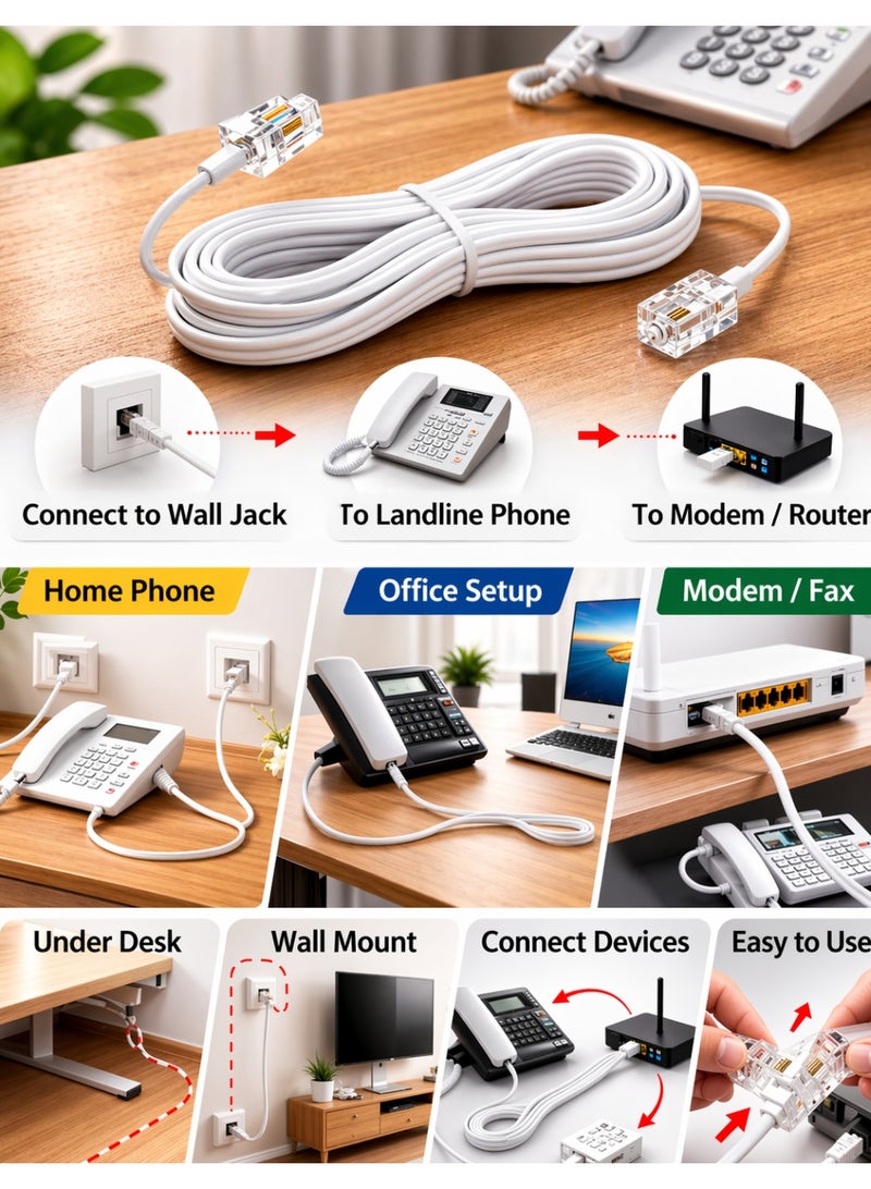 FUJISHKA Telephone Landline Extension Cord 20 Meter RJ11 Flat Cable – High Speed & Durable Phone Extension Wire - Image 3