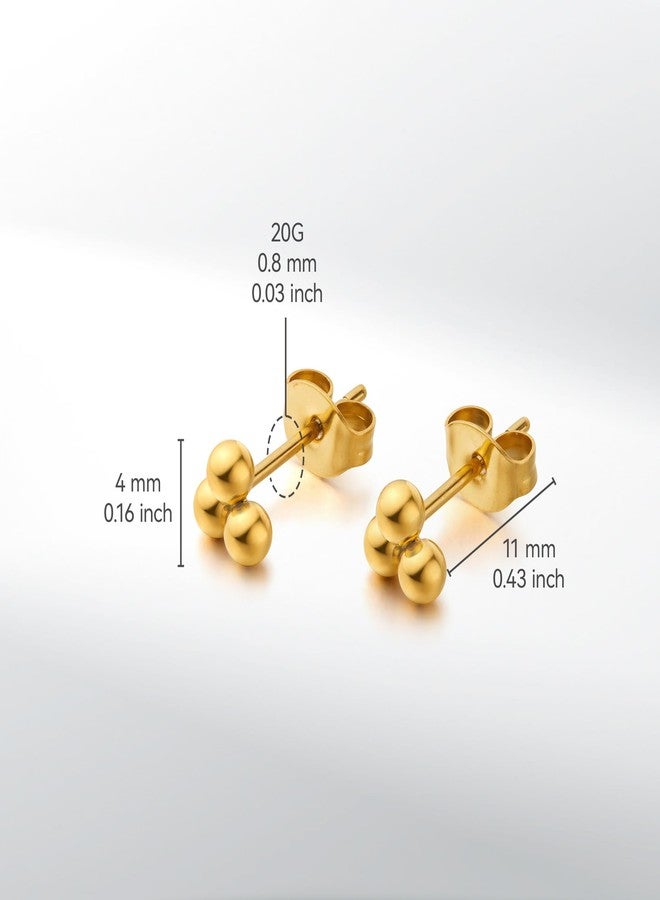 Limerencia G23 Pure Titanium Hypoallergenic Earrings | Tiny Trinity Ball Stud Earrings | Minimalist, F136 Implant Grade | Suitable for Sensitive Ears Delicate Jewelry (4mm, Gold) - Image 3