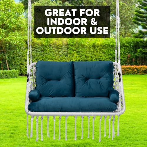 Patiofy Double Seater Swing Chair for Adults for Home/ 2 Seater Swing for Balcony, Living Room/Swing for Adults for Home/Includes Large Green Sofa Cushion (White) - Image 2