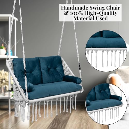 Patiofy Double Seater Swing Chair for Adults for Home/ 2 Seater Swing for Balcony, Living Room/Swing for Adults for Home/Includes Large Green Sofa Cushion (White) - Image 4
