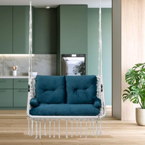 Patiofy Double Seater Swing Chair for Adults for Home/ 2 Seater Swing for Balcony, Living Room/Swing for Adults for Home/Includes Large Green Sofa Cushion (White) - Image 1