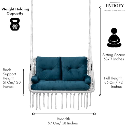 Patiofy Double Seater Swing Chair for Adults for Home/ 2 Seater Swing for Balcony, Living Room/Swing for Adults for Home/Includes Large Green Sofa Cushion (White) - Image 5