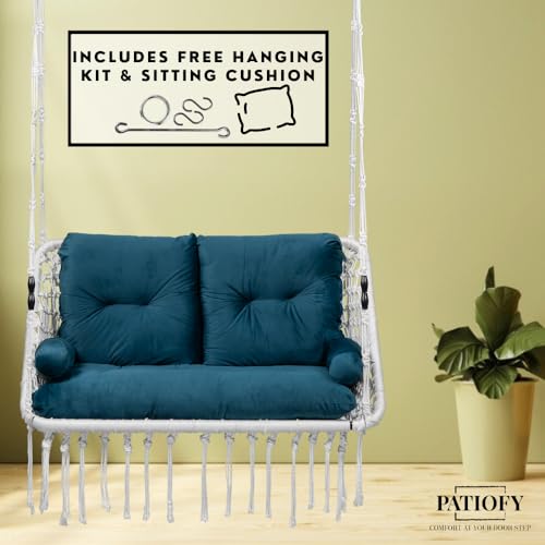Patiofy Double Seater Swing Chair for Adults for Home/ 2 Seater Swing for Balcony, Living Room/Swing for Adults for Home/Includes Large Green Sofa Cushion (White) - Image 3