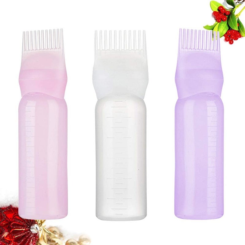 minkissy 3pcs Hair Dye Bottle Root Comb Applicator Dispensing with Graduated Scale Salon Hair Coloring, Dye and Scalp Treament Essential (White Purple Pink) - Image 3