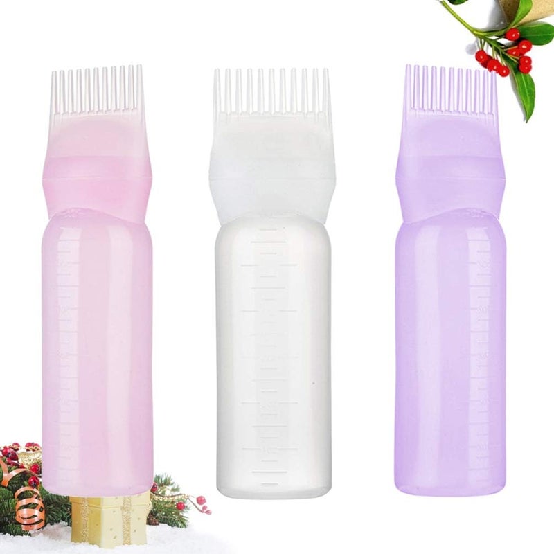 minkissy 3pcs Hair Dye Bottle Root Comb Applicator Dispensing with Graduated Scale Salon Hair Coloring, Dye and Scalp Treament Essential (White Purple Pink) - Image 2