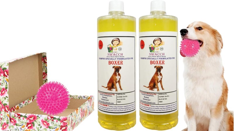 swacch Shampoo | Puppy Safe Shampoo | PH Balanced | Ditch to Itch for Boxer Dog Shampoo 2 Lire (Lemon) + Spike Ball Chew Toy Combo Pack - Image 1