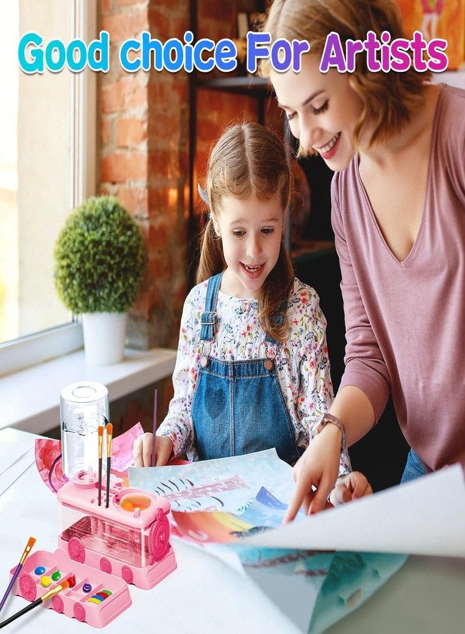 Parssufy أداة تنظيف فرش الرسم الجديدة من بارسوفي مع صينية طلاء، لوازم الرسم، دوران الماء وحامل الفرشاة، لوازم الرسم بالألوان المائية والأكريليك، للفنانين المبتدئين والأطفال (وردي) - Image 5