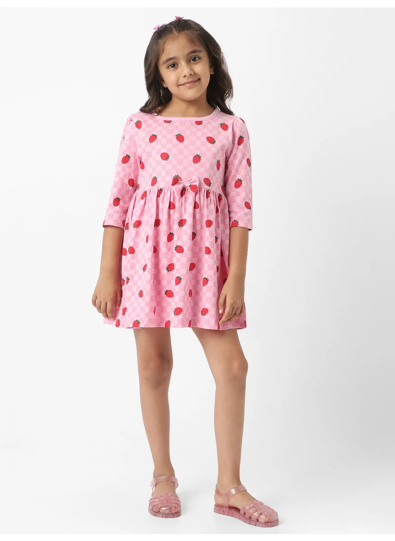 Nautinati Nautinati Girls’ Pink Jersey Cotton Strawberry Print Dress