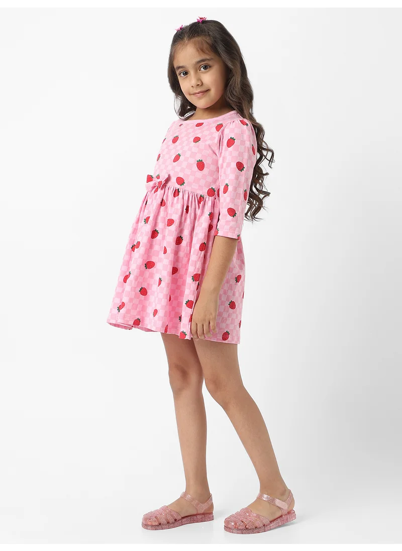Nautinati Nautinati Girls’ Pink Jersey Cotton Strawberry Print Dress