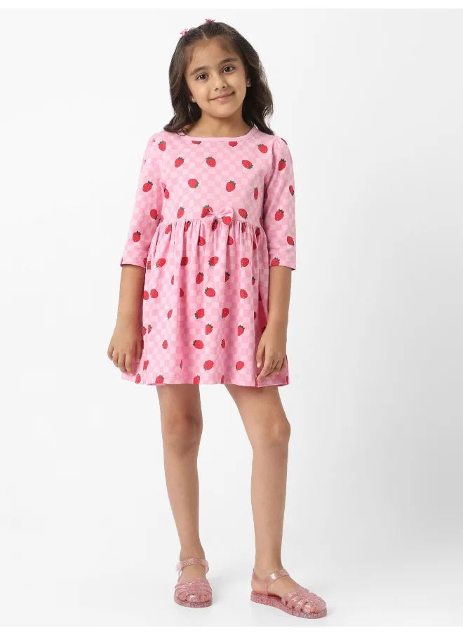 نوتيناتي Nautinati Girls’ Pink Jersey Cotton Strawberry Print Dress