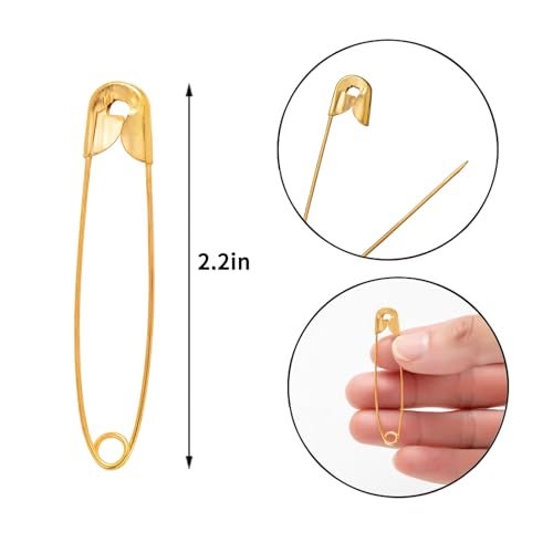 WQKING 80 PCS Large Safety Pins, Gold Safety Pins Bulk for Sewing and Clothes(56mm) - Image 2
