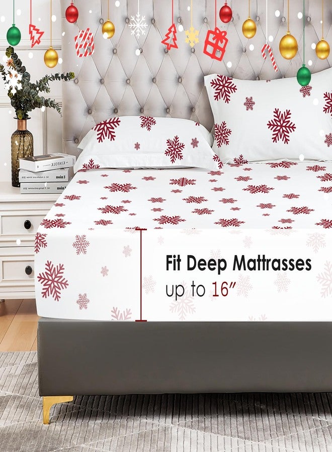 YIYEA Christmas Fitted Sheet with Pillowcases, Premium Double Brushed Microfiber Fitted Bottom Sheet, 16" Deep Pocket, Ultra Soft, Shrinkage, Fade Resistant, Full Size - Image 2