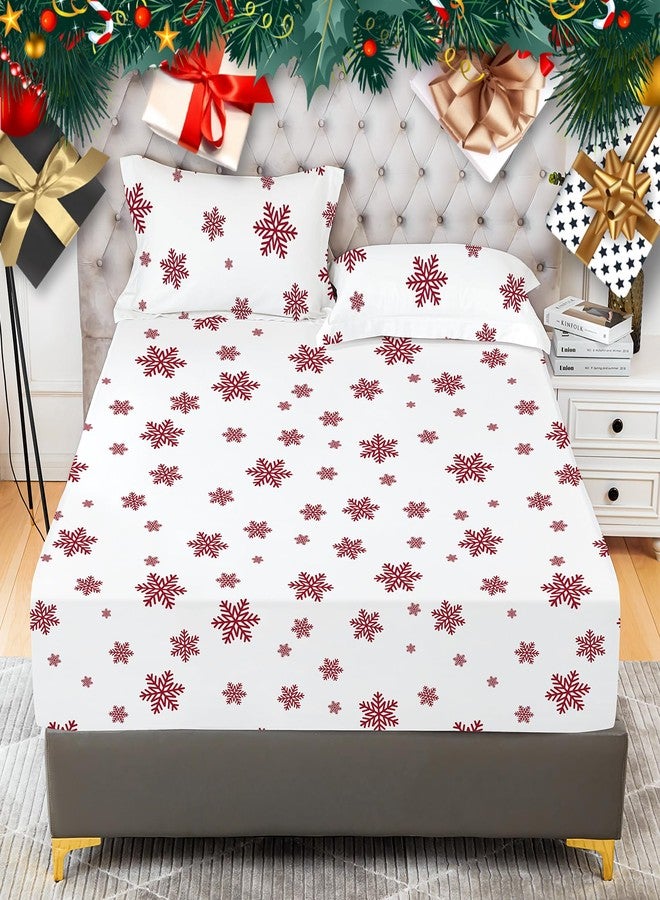 YIYEA Christmas Fitted Sheet with Pillowcases, Premium Double Brushed Microfiber Fitted Bottom Sheet, 16" Deep Pocket, Ultra Soft, Shrinkage, Fade Resistant, Full Size - Image 1
