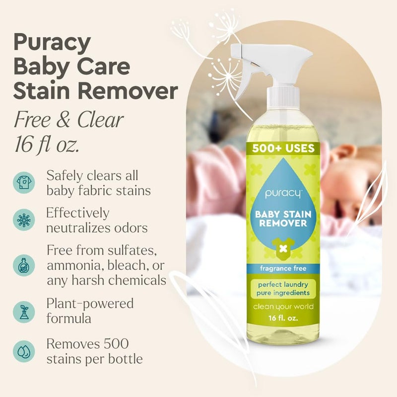 Puracy Stain Remover for Baby Clothes and Cloth Diapers, Newborn Baby Essentials Must Haves, Enzyme-Based Laundry Spray, Natural Spot and Odor Cleaner, 16 Oz - Image 2